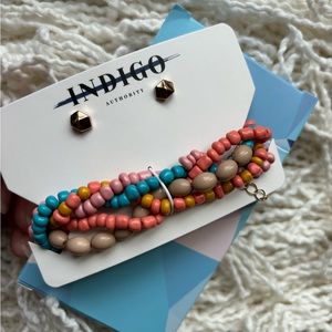 NWT Indigo Authority beaded colorful bracelet and earring set
